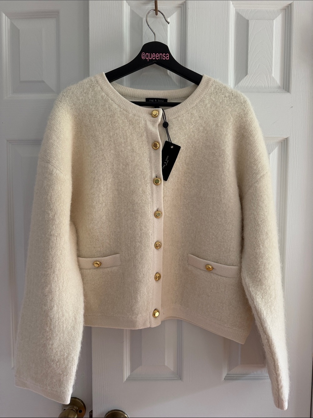 The Rag & Bone Kaia Boucle Cardigan in Ivory Size L